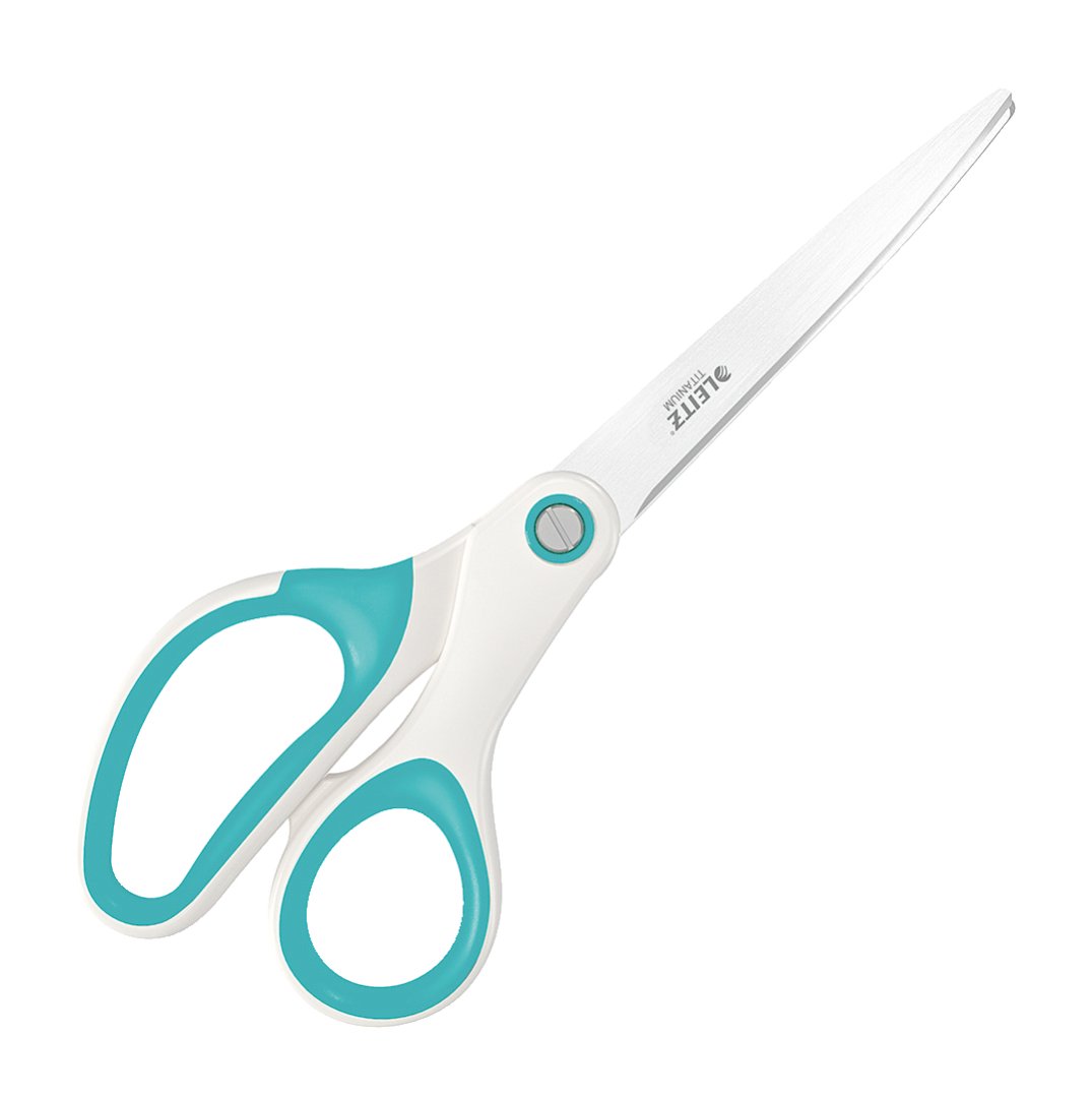 Leitz Titanium Scissors, Right or Left Handed (Ambidextrous), 6.7 x 1.5 x 15 cm, Office Stationary, Ergonomic Handle, WOW Range, Ice Blue