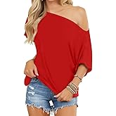 LEEDYA Off The Shoulder Tops for Women Summer Short Sleeve Oversized Shirts Casual Loose Batwing Tunic Top Fashion Clothes