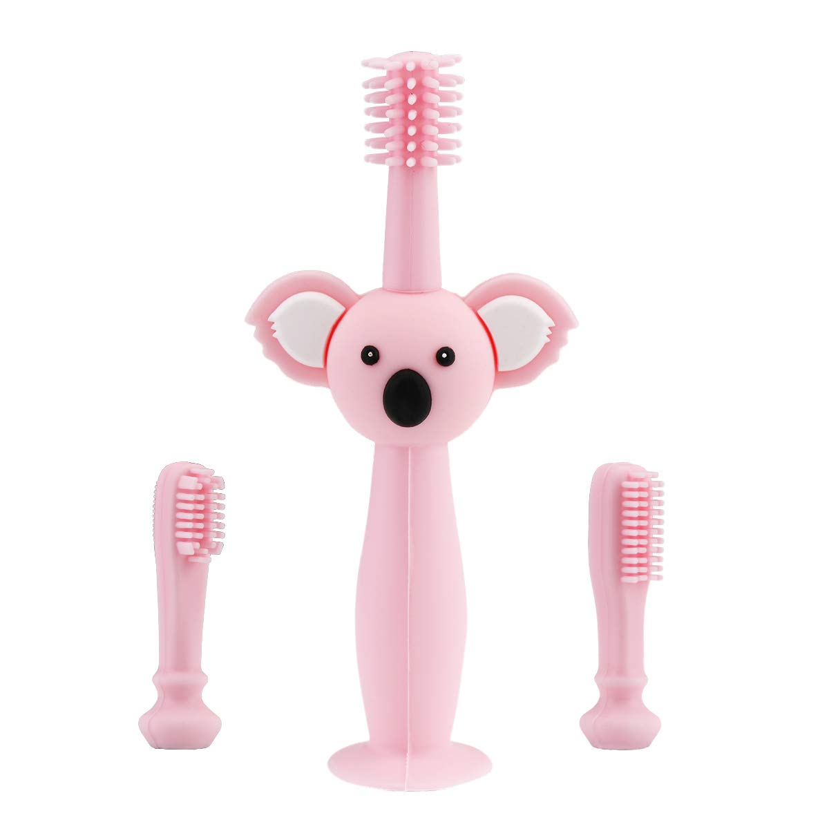 Vicloon Baby and Toddler Toothbrush, 3 PCS Food Grade Silicone Soft Infant Toddlers Toothbrush with Replacement Heads Cute Koala Design, Baby Oral Care Set for 0-3 Year Old
