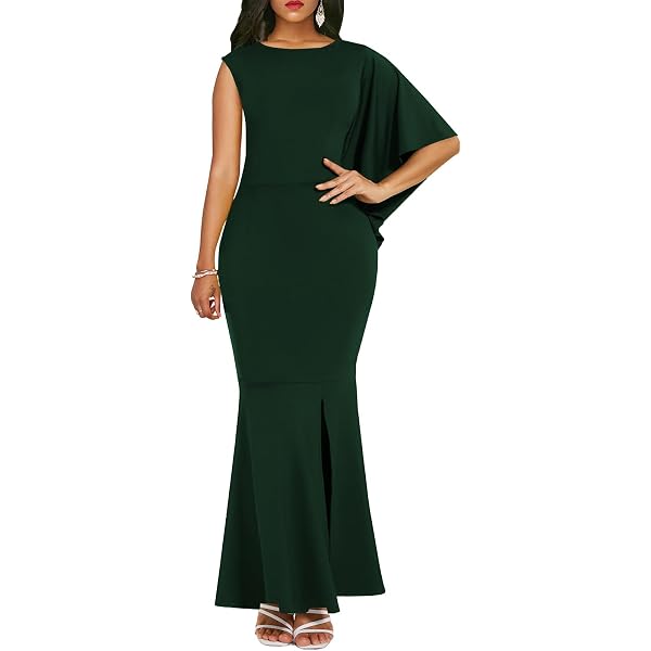 Green Evening Gowns for Women Formal Long Sleeve Prom Wedding Guest Party  Dress Elegant Split Long Cocktail Dresses,6065A Green XX-Large at Amazon  Women's Clothing store