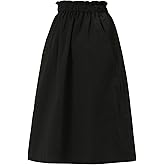Allegra K Women's Cotton A-Line Skirt Elastic Waist Casual Peasant Midi Skirts with Pockets