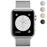 JAKPAS 38MM Milanese Loop Stainless Steel Replacement Apple Watch Band with Magnetic Closure Clasp for iWatch Series 1, Series 2, Sport & Edition (Silver)