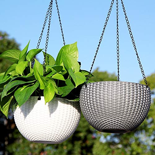 Livzing Hanging Flower Pot Basket With Hook Chain For Home Gardener Grower Planter Office Balcony - 2 Pack - Assorted Color