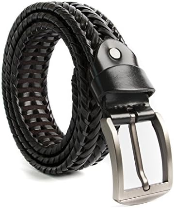 VanPeng Men Braided Woven Genuine Leather Belt Black (black, waist:33~37)