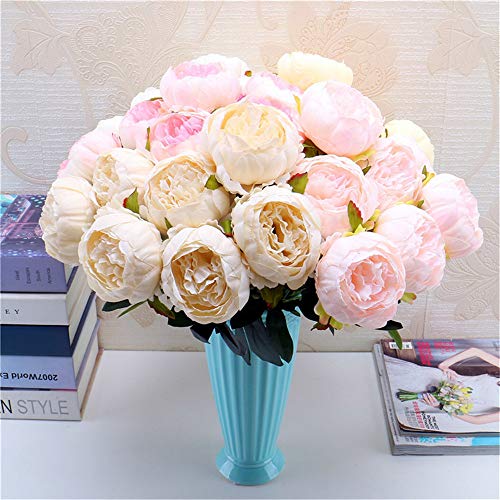Artificial Flowers,Longay 1 Bouquet Vintage Artificial Peony Silk Flowers Bouquet for Decoration (Orange) - Thumbnail 2
