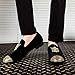 Men Genuine Leather Mens Metallic Textured Slip-on Glitter Loafers Shoes, Black/01, 9.5 US