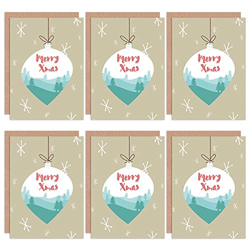 Wee Blue Coo Christmas Cards x6 Merry Xmas Bauble Winter Scene Set Xmas Cards
