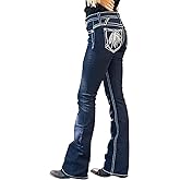 Alilyol Bootcut Jeans for Women,Stretchy Feather Flower Embroidery Mid Rise Slim Straight Leg Pants Jeans