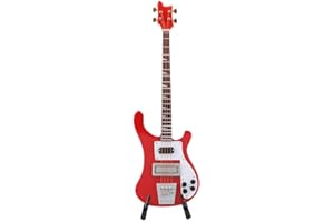 Hztyyier Wooden Miniature Guitar Red Mini Bass Replica Mini Musical Instrument Model with Stand for Home Decoration