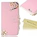 iphone 6 Plus Case (5.5 Inch) - Mavis's Diary 3D Handmade Wallet Bling Crystal LOVE Heart Pendant Sparkle Diamond Flowers PU Leather Card Holder Magnetic Folio Cover (Colorful Heart Pink Cover)