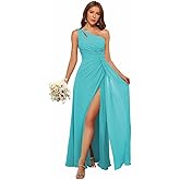 Clothfun One Shoulder Simple Chiffon Bridesmaid Dress Long Empire Waist Formal Dresses CYN003