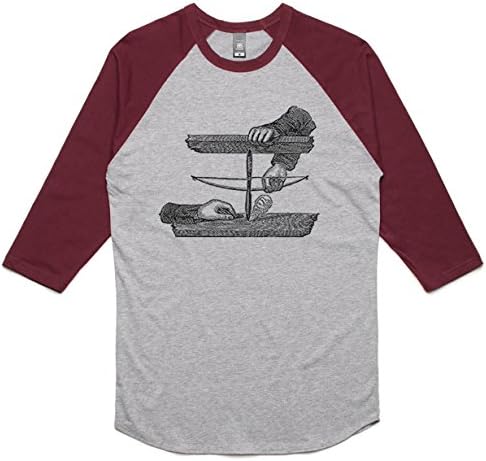 theIndie Fire Starter (Black) 3/4-Sleeve Raglan Baseball T-Shirt, Grey Marle / Burgundy, XL