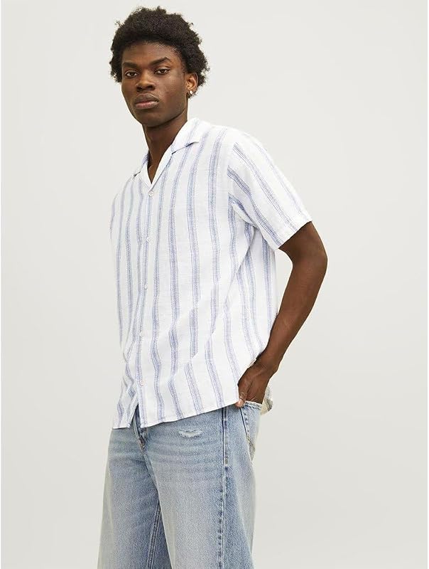 Herren Jornoto Stripe Resort Shirt Ss Kurzarmhemd, Cloud Dancer, S