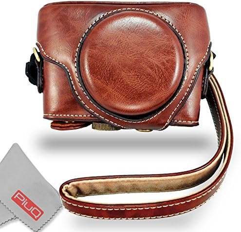 PiuQ Vintage Retro Style PU Leather Protective Cover Case Bag with Shoulder Strap for Sony Cybershot DSC-RX100M I II III IV V Series Camera (Coffee)