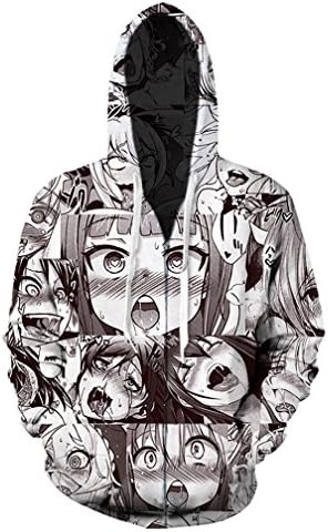 Cowesoo Funny Ahegao Zipper Hoodie Jacket Men's Sweatshirt Plus Size Tracksuit
