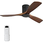 Sofucor 52 Inch Low Profile Ceiling Fans No Light, Modern Flush Mount Solid Wood Ceiling Fan with Airflow 5000CFM, Quiet DC Motor, 6 Speeds, Timer & Reversible for Bedroom Living Room, ETL, Walnut