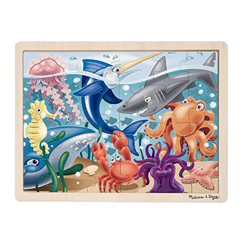 Melissa & Doug Under The Sea Ocean Animals Wooden Jigsaw Puzzle with Storage Tray (24 pcs)