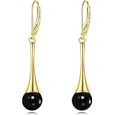 Sterling Silver Black Onyx Earrings for Women 18K Yellow Gold Plated Jewelry Gifts