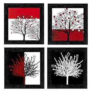Indianara Wood Framed Wall Hanging Paintings, 18x18x1-cm(Brown) - Set of 4