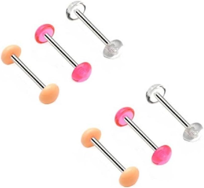 PIERCE ME 6pcs Retainer Tongue Ring Barbell with No-ceum Half Ball Dome 14G 5/8"