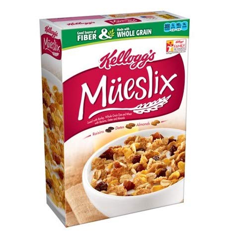 Kelloggs Mueslix Cereal with Raisins Dates and Almonds, 15.3 Ounce - 12 per case.