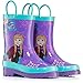 Disney Kids Girls' Frozen Anna and Elsa Character Printed Waterproof Easy-On Rubber Rain Boots (Toddler/Little Kids)