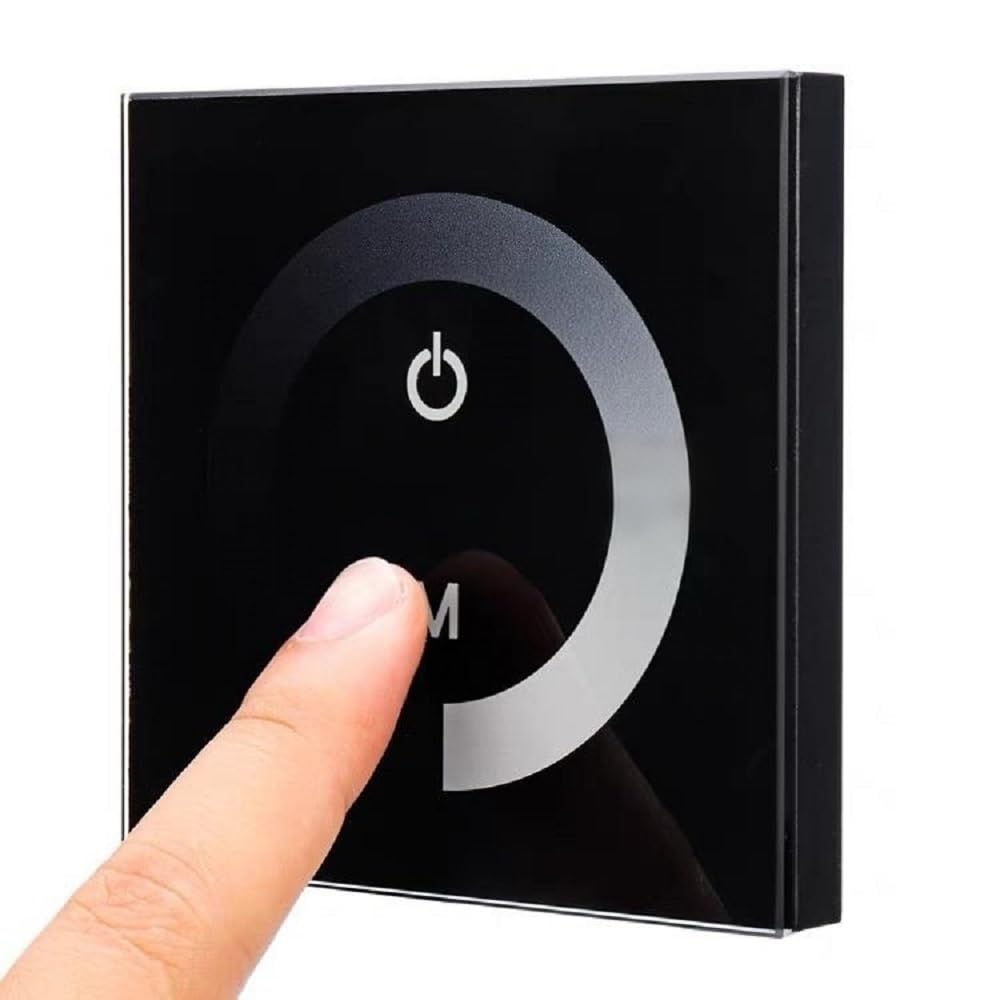 Taikuwu Touch Dimmer Switch 12V-24V DC Wall-Mounted with Glass Panel - Brightness Adjustable Controller for Single Colour LED Strip Lights (Black)
