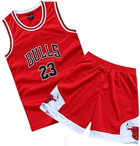 Youth Chicago Bulls Suit #23 Michael Jordan Kids Basketball Jersey and Shorts, Best Christmas Gift for Kids (1-Red, Youth M, Height=130-140cm)