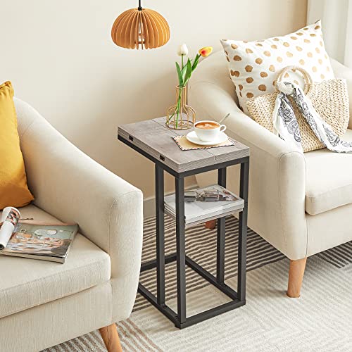 HOOBRO C-Shaped Side Table for Living Room, C Shaped Sofa End Table with Storage Shelf, Slim Couch Snack Table for Small Spaces, Foldable Tabletop, Easy Assembly, Greige and Black EBG29SF01