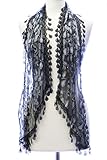 LL Ladies Black Fashion Leaf Lace Scarf with Rain Drop Tassels Nature Inspired