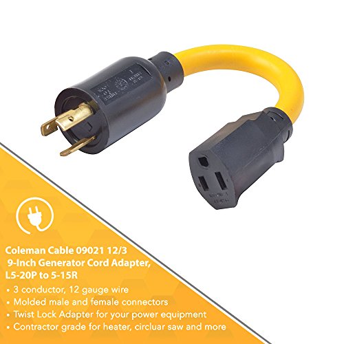 Coleman Cable 90218802 Generator Cord Adapter (9 Inch, 12/3 gauge), 9