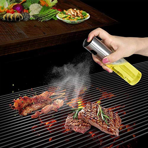 Olive Oil Sprayer Mister Spritzer for Cooking Air Fryer Oil Dispenser Bottle with Bottle Brush and Replace Tube for Vinegar Soy Sauce Mini Kitchen Gadgets for BBQ,Making Salad, Baking, Grilling
