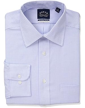 Men's Stretch Regular Fit Check Spread Collar Dress Shirt