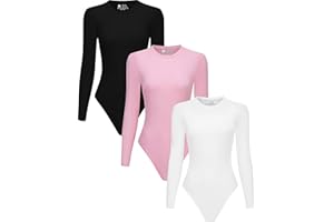 Chongbaijia 3 Piece Women's Crew Neck Long Sleeve Bodysuits T Shirts Body Suit Top