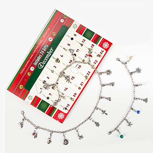 Advent Calendar 2017,Charm Bracelet Necklace with 22 Charms Fashion Jewelry Christmas Advent Calendars for Kids