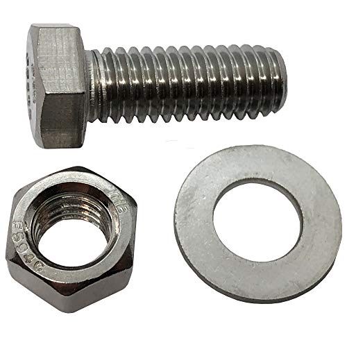 3/8" -16 x 3" - 304-STAINLESS STEEL BOLTS, NUTS & WASHERS - 18-8 HEX HEAD Bolt - 304 Grade. General Purpose (10) Bolts + (10) Nuts + (10) Washers - Thumbnail 5