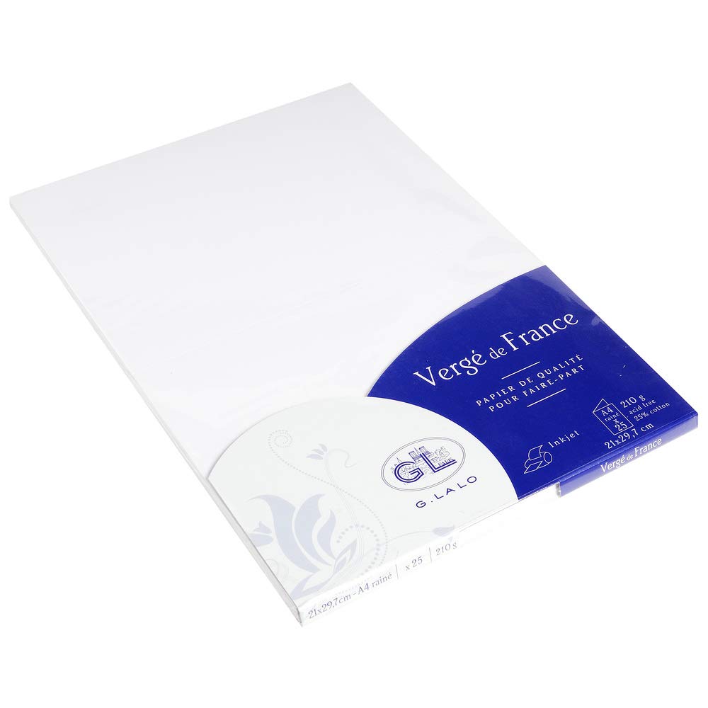 Lalo 43350L - Verge De France. Pack of 25 folded cards. Size: A4 21x29.7 cm 210g, Laid de France, Extra-white, Lined, Correspondence, Paper Made in France