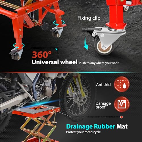 VIVOHOME Motorcycle Lift Jack Stand 160kg Heavy Duty Hydraulic Operated ATV Dirt Bike Scissor Stand with 4 Wheels