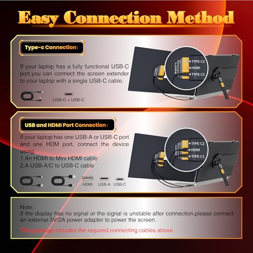 Laptop Screen Extender 0.27" Ultra-Thin, 14" FHD 1080P IPS Lightweight Dual Portable Monitor, USB-C/HDMI Plug & Play for 13-17" Laptops, Travel screen compatible with Windows/Mac/Chrome/Switch/Android