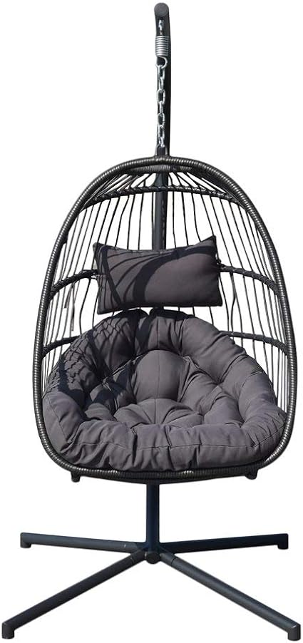 Amazon.com: Cesta colgante para columpio de huevos, juego de asiento individual, hamaca desmontable con cojín, soporte en C, funda para patio al aire libre, balcón, porche, estilo 4: Jardín y Exteriores