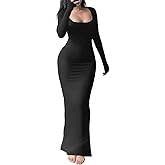 HBQ Women's Bodycon Maxi Dress Long Sleeve Square Neck Lounge Dresses Sexy Night Out Party Dress