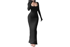 HBQ Women's Bodycon Maxi Dress Long Sleeve Square Neck Lounge Dresses Sexy Night Out Party Dress