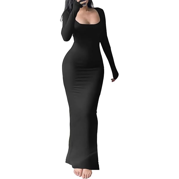 Amazon.com: Rib Tank Top Long Bodycon Dress Women's Scoop Neck Sleeveless Bodycon  Long Tight Dress : Clothing, Shoes & Jewelry