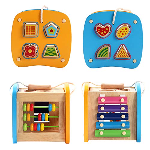 Lewo Wooden Shapes Sorter Activity Centers Lacing Beads Early Development Toys for Toddlers