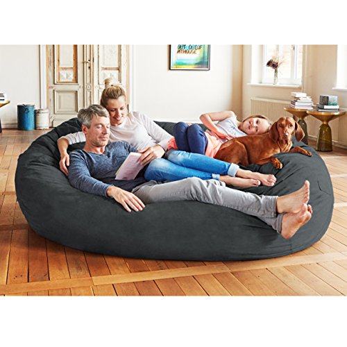 Lumaland Luxury 7Foot Bean Bag Chair with Microsuede Cover Black