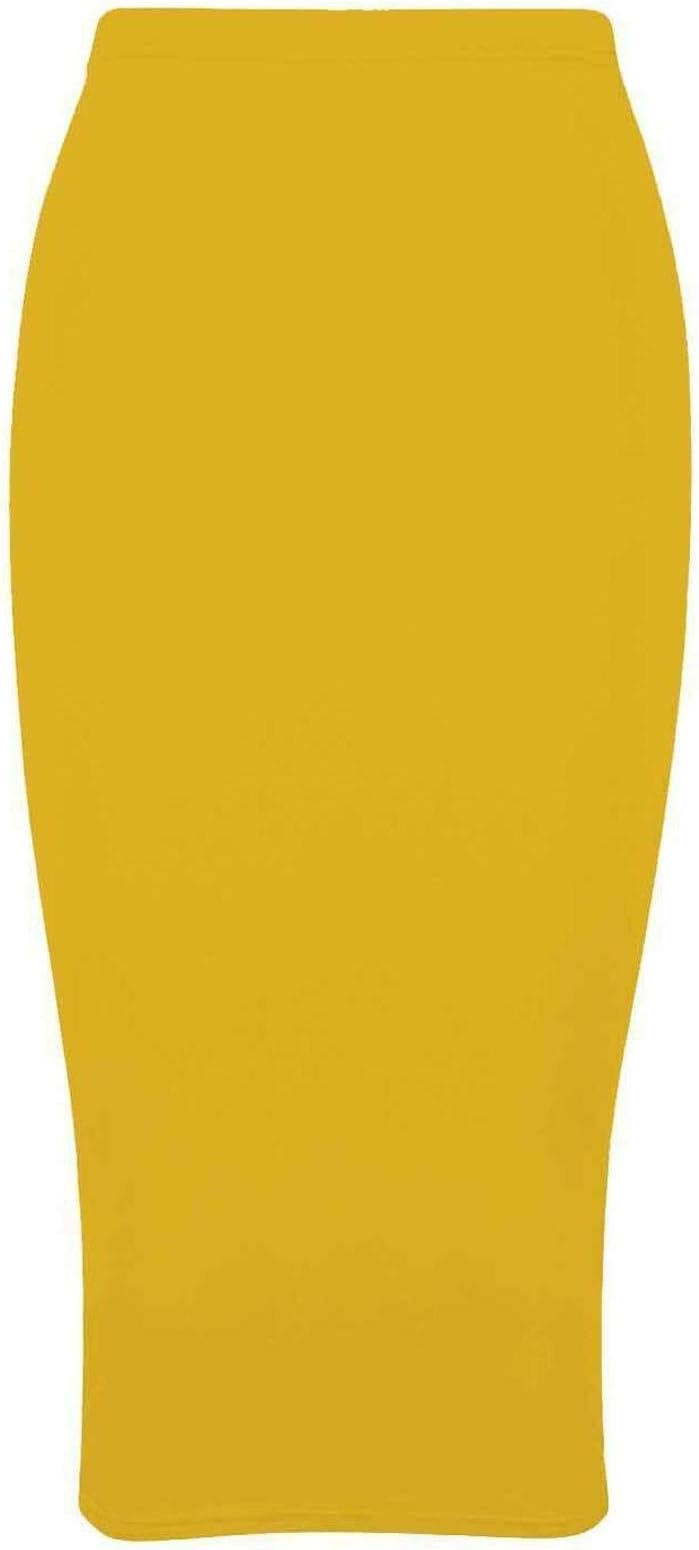 New Womens Plain Jersey Bodycon Tube Midi Midaxi Pencil Summer Long Maxi Skirt Mustard