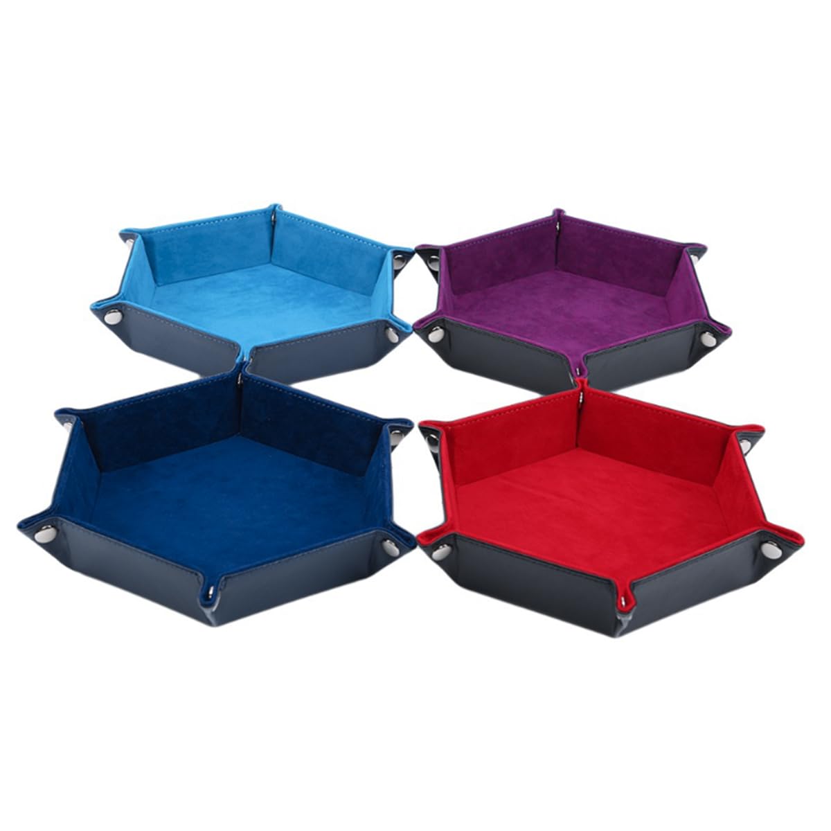 VOANZO 4 PCS Dice Tray Hexagon Dice Rolling Holder Folding PU Leather Dice Trays for RPG Table Games Board Game Accessories