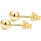 KIRA RILEY Christmas Gifts for Women Wife 14k Solid Gold Studs Earrings for Women and Men - Small Real and Pure Round, Butterfly Pushback, Hypoallergenic, Jewelry Gifts - Available in 3 Sizes