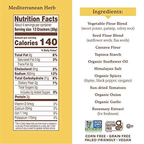 SIMPLE MILLS VEGGIE PITA CRACKERS, MEDITERRANEAN HERB – GLUTEN FREE, VEGAN, HEALTHY SNACKS, PALEO FRIENDLY, 4.25 OUNCE (PACK OF 1)