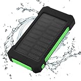 FLOUREON 10000mAh Power Bank Waterproof Portable External Battery Backup Solar Charger with Dual USB for Android iPad iPhone Cellphones, LED Flashlight with Compass for Emergency
